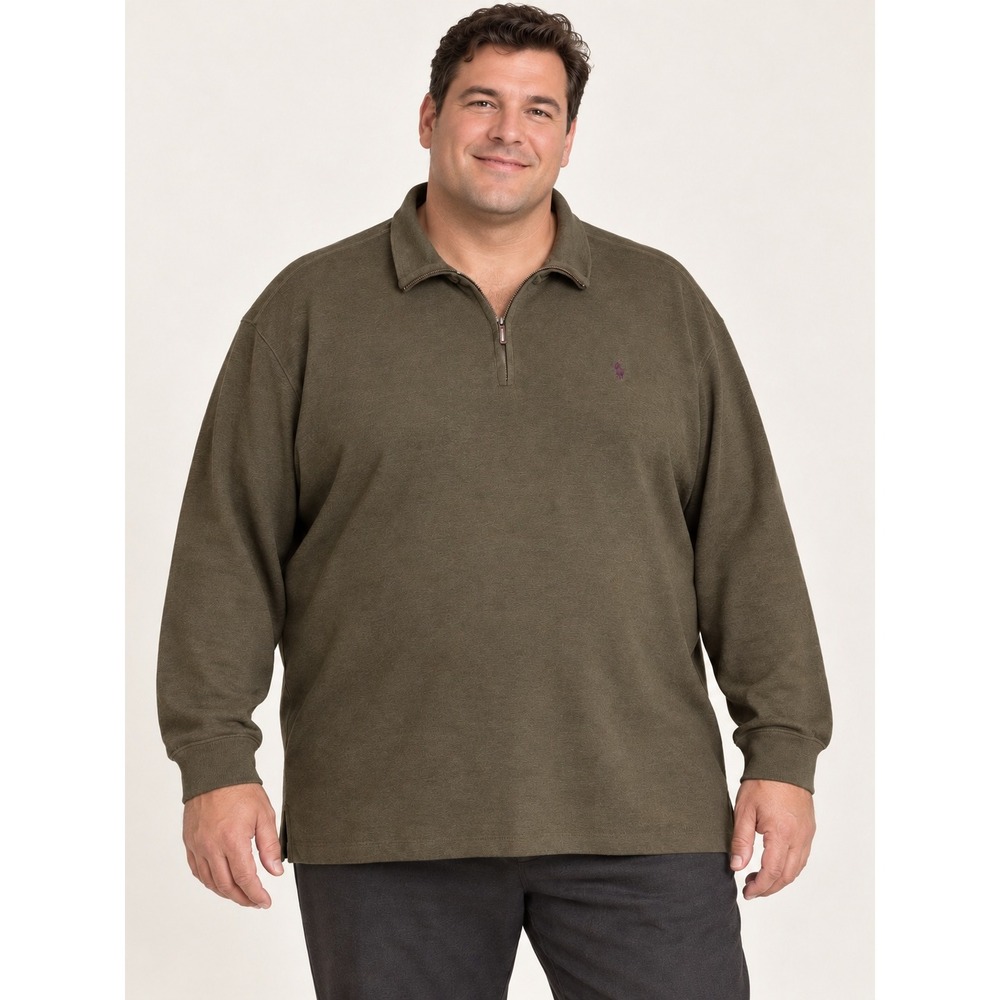 Vintage Polo Ralph Lauren Quarter Zip Pullover Mens 4XLT Olive Green 100% Cotton
